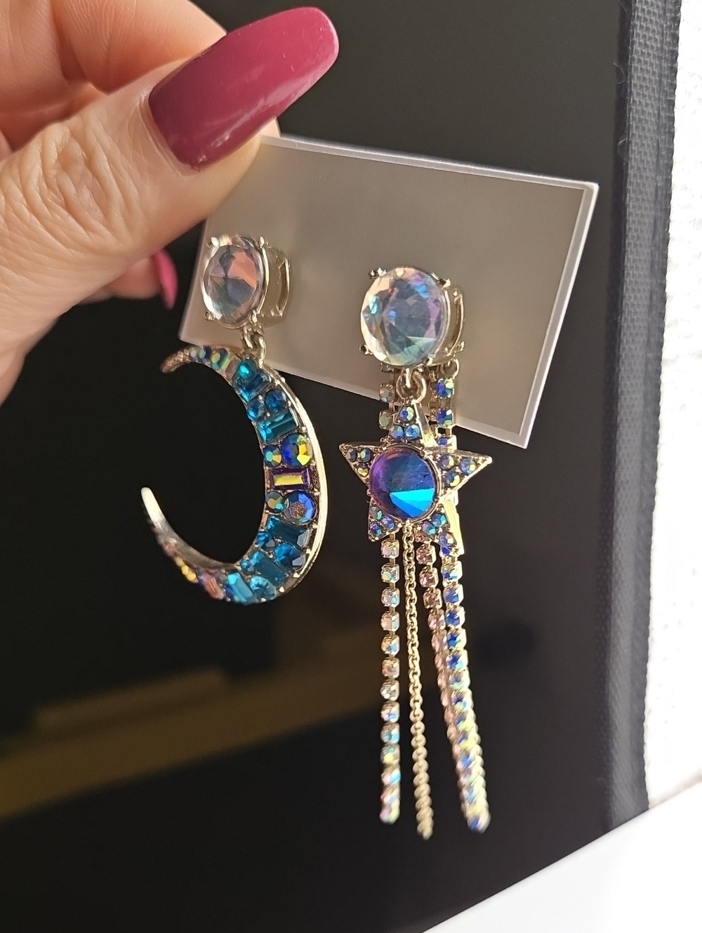 Betsey Johnson Iridescent Star & Crescent Moon Asymmetrical Earrings - Blue - Picture 5 of 11